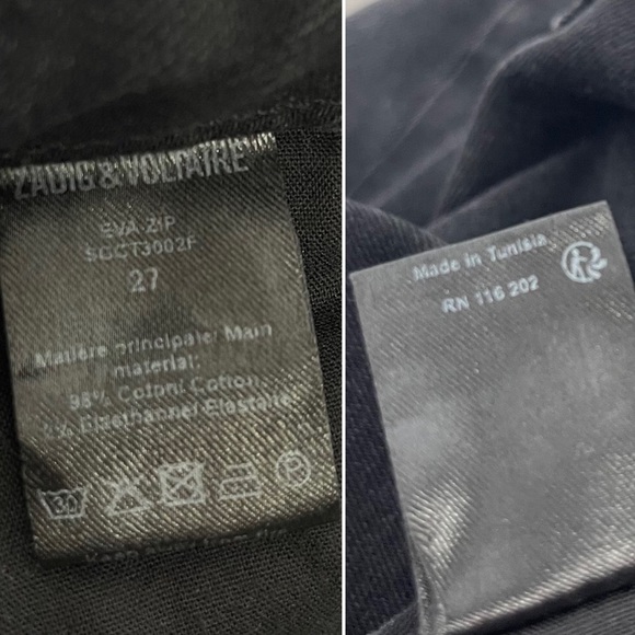 Zadig & Voltaire Paris Eva Zip Jeans Raw Released Hem Slim Skinny Black 27 - Picture 14 of 16